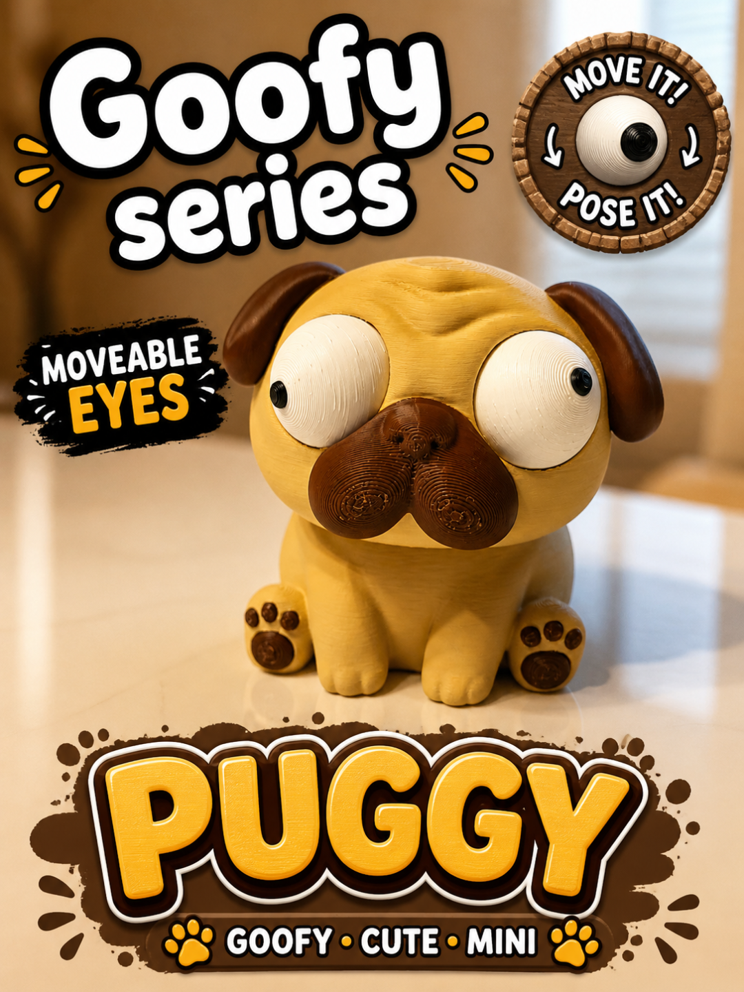 BacxnzPrints 3D Printed Goofy Characters Pug