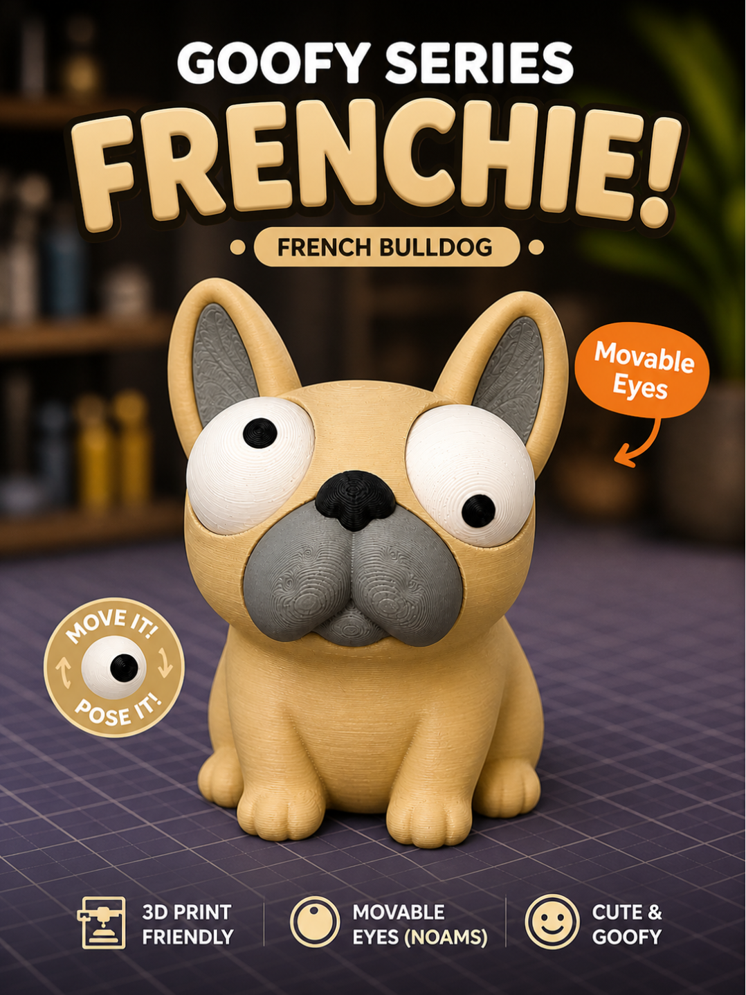 BacxnzPrints 3D Printed Goofy Characters Frenchie