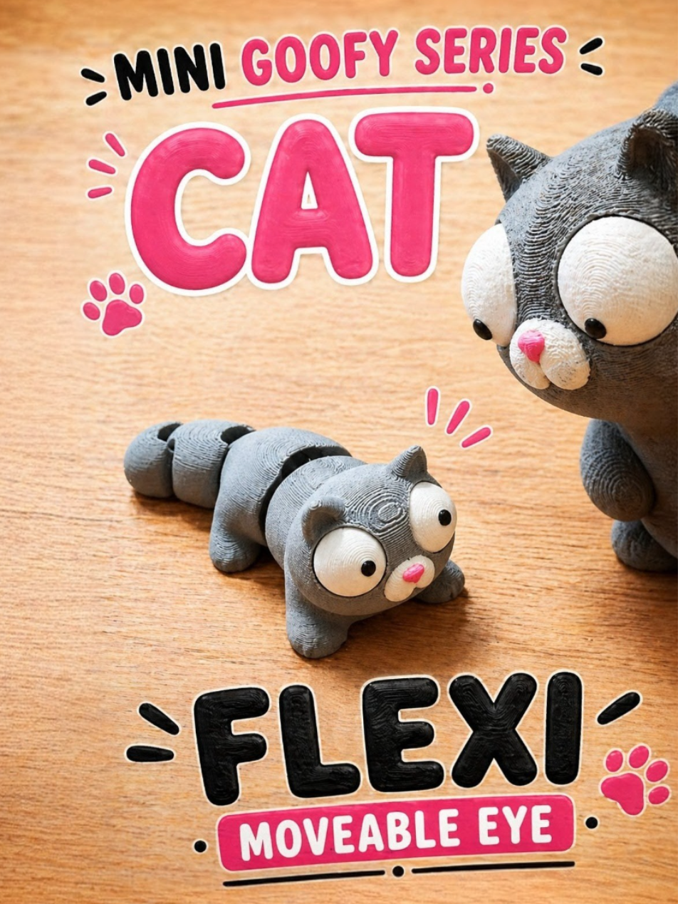 BacxnzPrints 3D Printed Mini Articulated Goofy Characters Cat